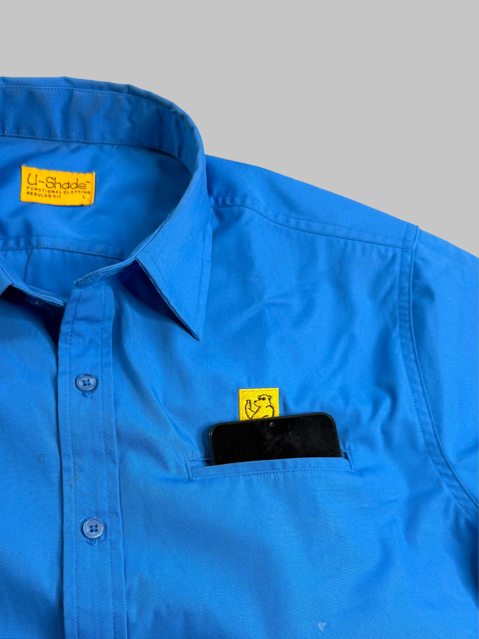 Outdoors Original Unisex Long Sleeve Sun Shirt, Phone + Glasses Pocket (Blue)
