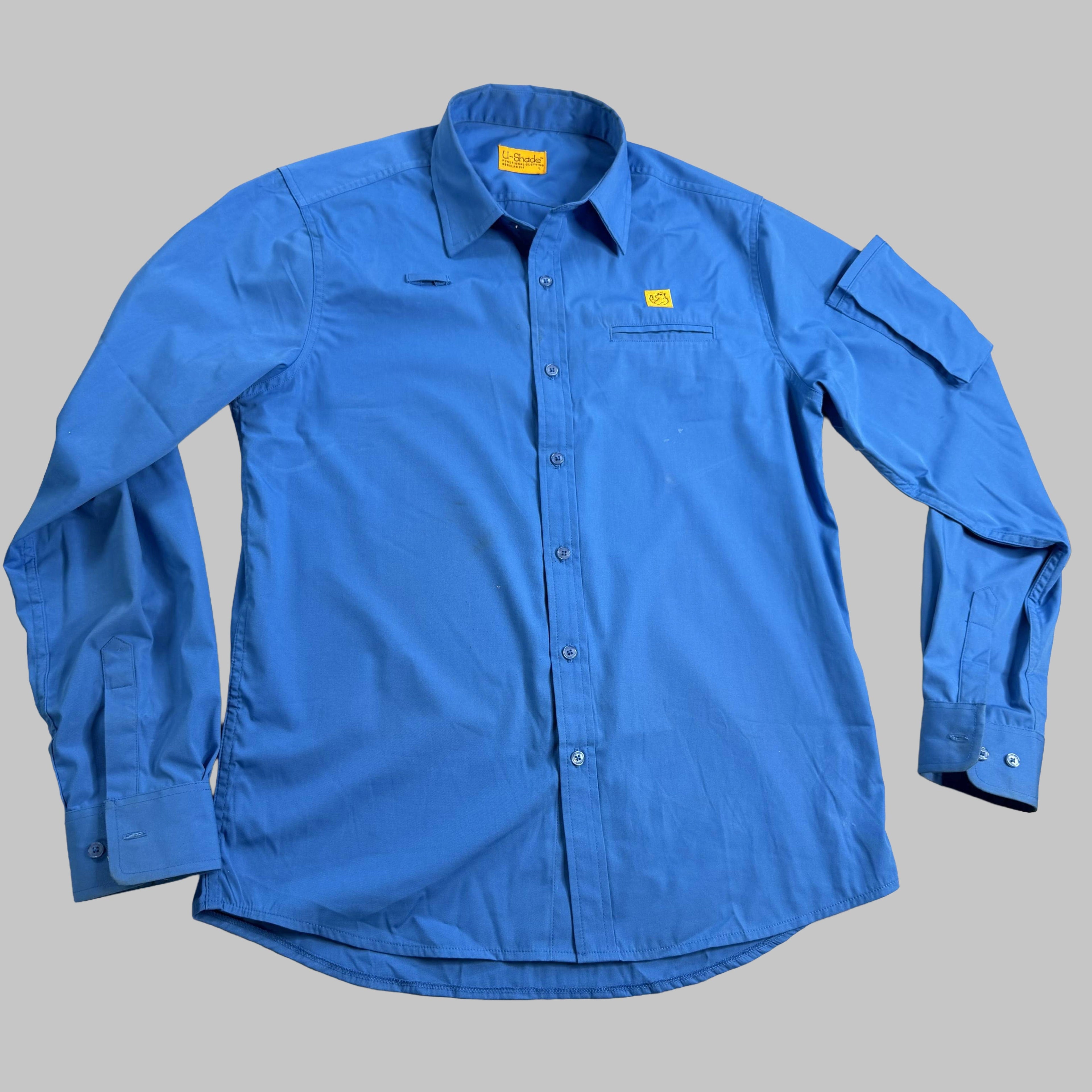 Outdoors Original Unisex Long Sleeve Sun Shirt, Phone + Glasses Pocket (Blue)