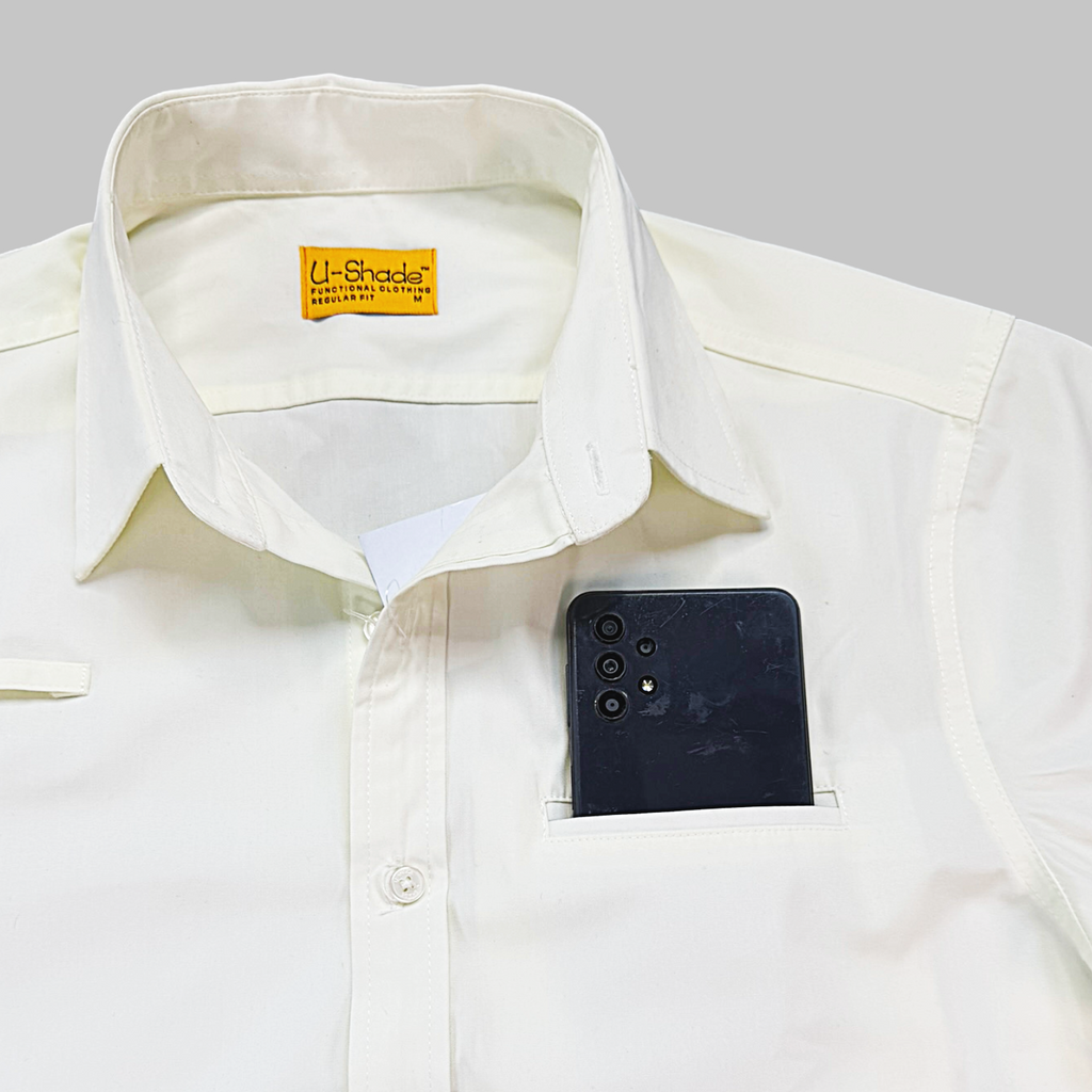 Outdoors Original Unisex Long Sleeve Sun Shirt, Phone + Glasses Pocket (White)