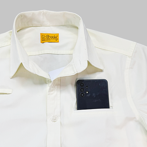 Outdoors Original Unisex Long Sleeve Sun Shirt, Phone + Glasses Pocket (White)